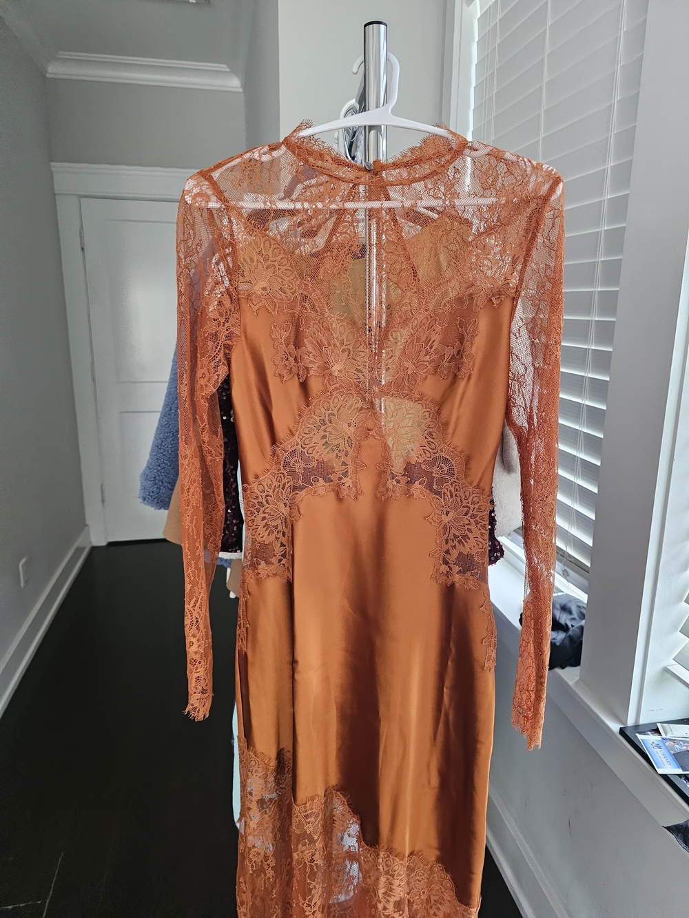 Zara Orange Lace Satin Maxi Dress.